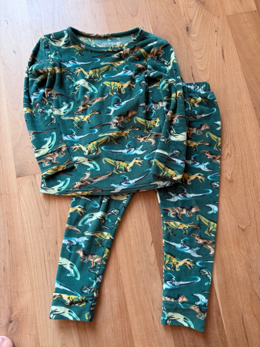 Cat & Jack Green Dinosaur Fleece Pajama Set